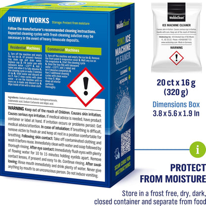 WoldoClean Ice Machine Cleaner Tablets 20 Count - 2in1 Descaler, Extra Strength 16g Dual Action for Countertop, Nugget, Portable and Commercial Makers, Nickel