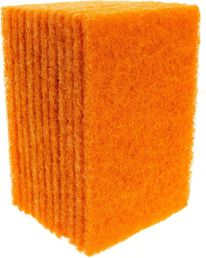 Delicate Scour Pads. Made in Europe. 12 Pack, 4 x 6 Inch Odorless General Purposes Scouring Scrubbers for Cleaning Dishes, Cutlery, Kitchen, Household & Outdoor Things (Orange)