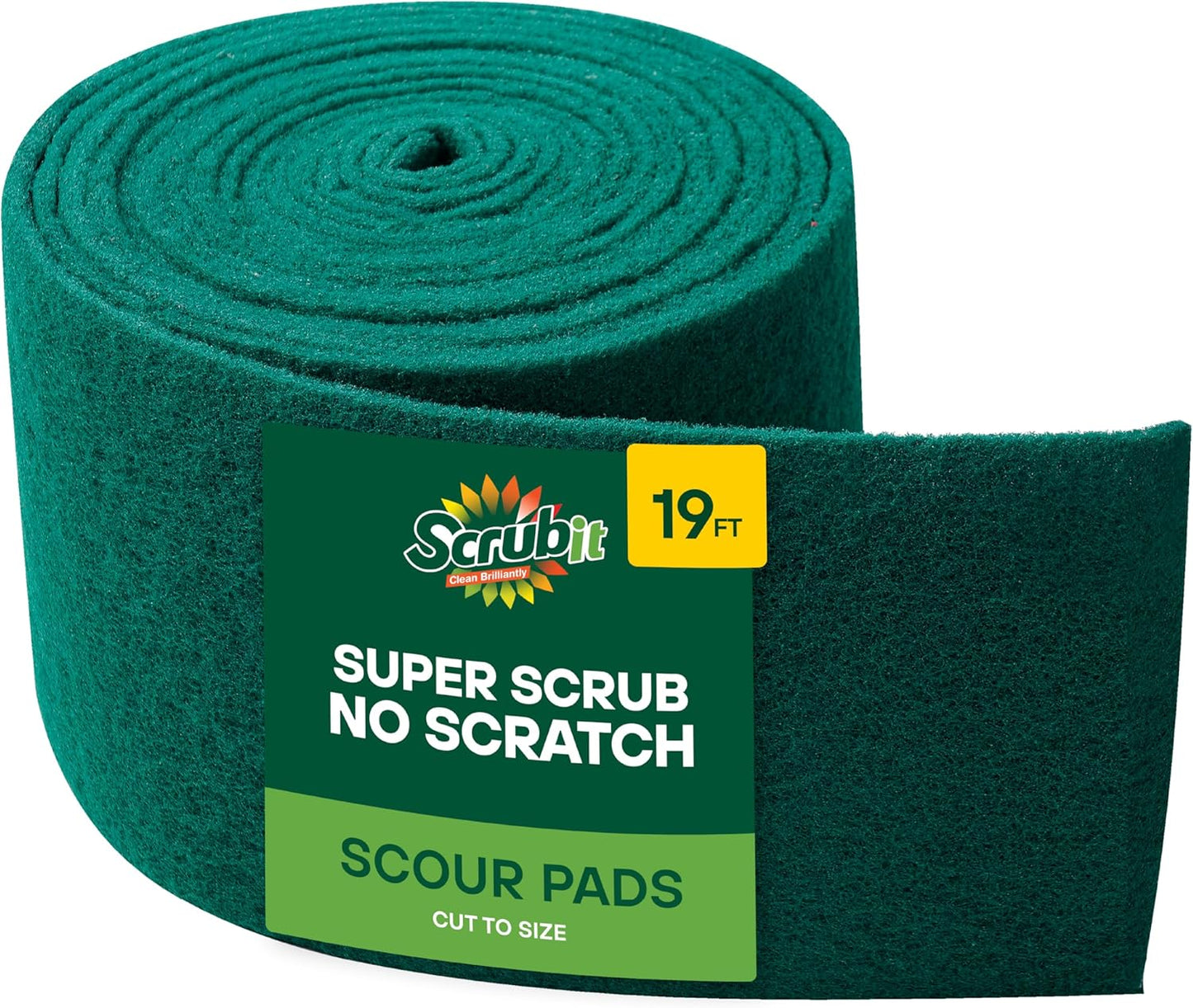 SCRUBIT Scouring Pad Roll - 19 FT Green scrubbing Pads Roll - Non Scratch Dish Washing Scrubbers - Abrasive and Heavy Duty Pot Scrubber Roll for Kitchen, Pots, Pans, Oven, and Grill 19 FT X 6" x0.3"