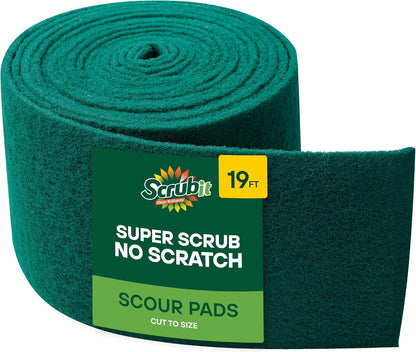 SCRUBIT Scouring Pad Roll - 19 FT Green scrubbing Pads Roll - Non Scratch Dish Washing Scrubbers - Abrasive and Heavy Duty Pot Scrubber Roll for Kitchen, Pots, Pans, Oven, and Grill 19 FT X 6" x0.3"