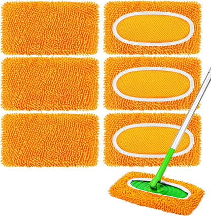 6Pcs Reusable Microfiber Mop Pads Compatible with Sweeper Mop, Replacement Wet Mopping pad Refills & Washable Dry Sweeping Cloths for Surface/Hardwood Floor Cleaning