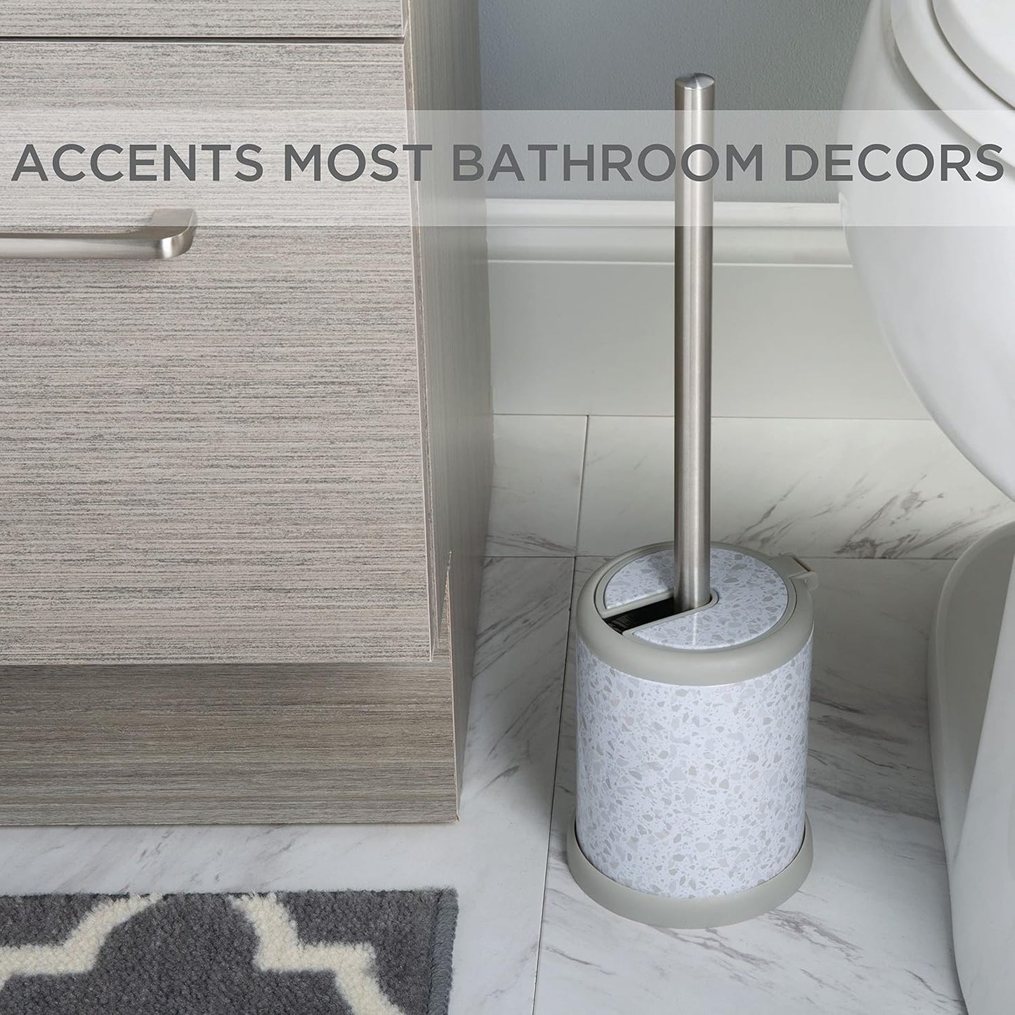 Bath Bliss Toilet Brush and Holder | Self Closing Lid | 360 Degree Brush Head | Bathroom Cleaning | Compact Size | Storage and Organization | Stainless Steel
