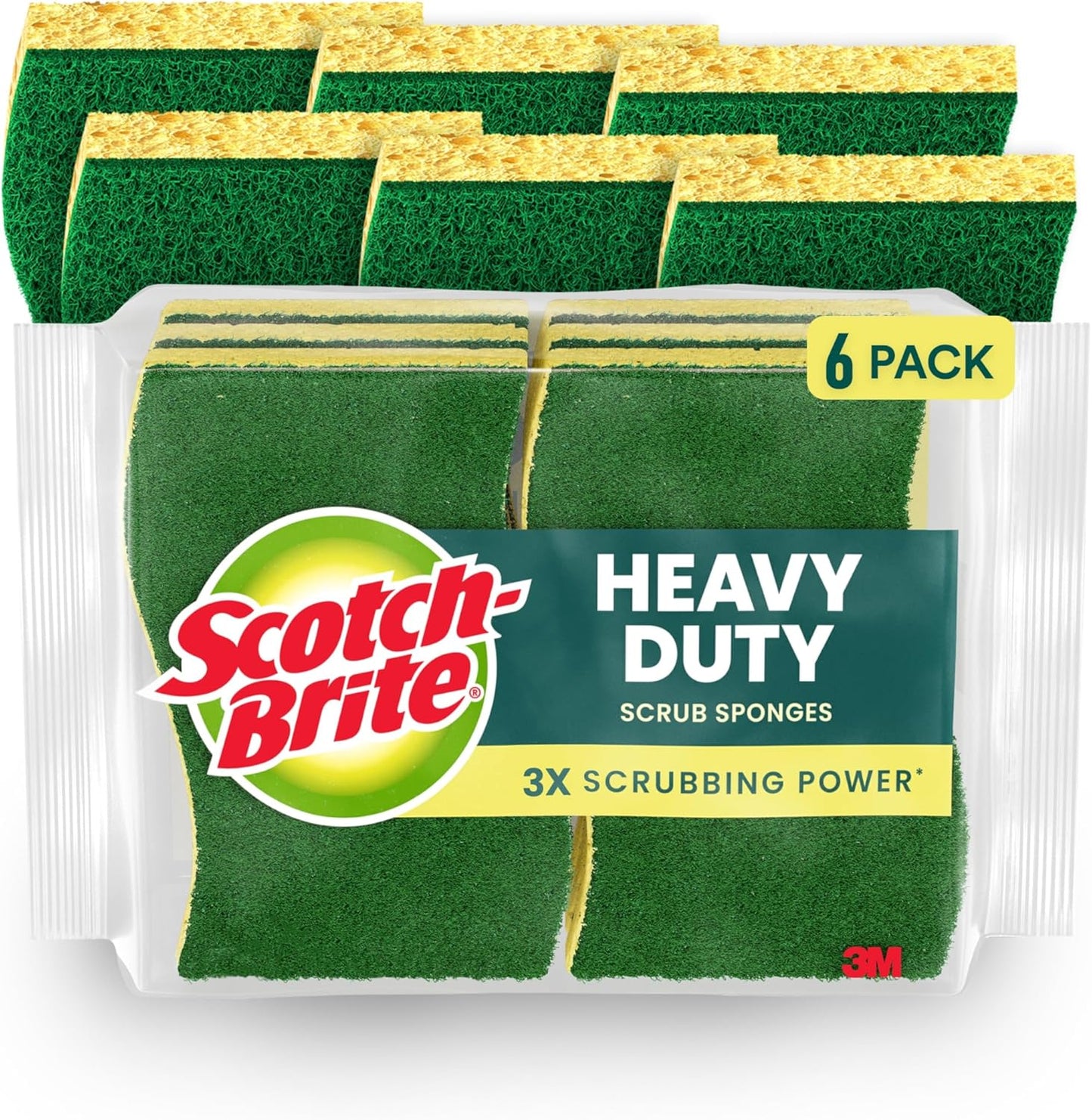 Scotch-Brite Heavy Duty Scrub Sponge, 9 Kitchen Sponges Designed for Tough Messes in the Kitchen that Last 3X Longer*, Best for Cast Iron Skillets and Outdoor Grills, Flexible, Durable, and Strong