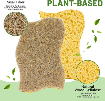 LILAC 12 Pack Natural Cellulose Sponges for Dishes - Non-Scratch Kitchen Scrub Sponges - 100% Biodegradable & Eco-Friendly Cleaning Sponges for Non-Stick Cookware, Bathroom & Household