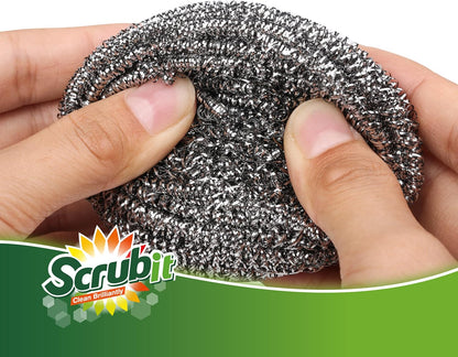 12 Pack Stainless Steel Scourers by Scrub It – Steel Wool Scrubber Pad Used for Dishes, Pots, Pans, and Ovens. Easy scouring for Tough Kitchen Cleaning. (Large (50 gram))