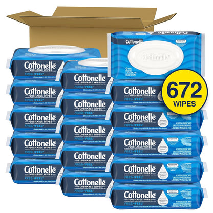 Cottonelle Fragrance Free Flushable Wet Wipes, Adult Wet Wipes, 2 Flip-Top Packs, 42 Wipes Per Pack