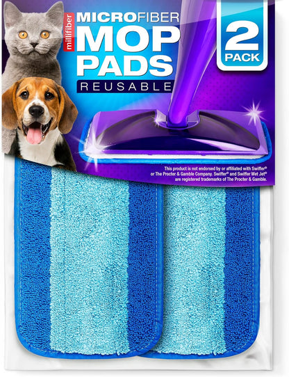 Millifiber Reusable Mop Pads Compatible with Swiffer WetJet (2 Pack) - Microfiber Mop Refill for Wet Mopping Cloths - Hardwood Floor Cleaning Spray Pads Reusable Replacements