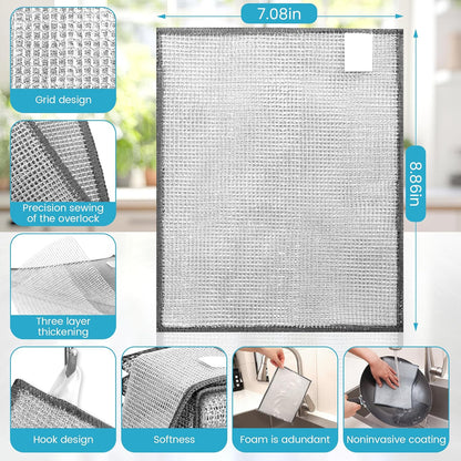 Forggon12 Pcs New Upgrade 3-Layer Metal Dish Cloth, No Scratches and No Odor, Multipurpose Wire Dishwashing Rag for Wet and Dry, Kitchen Cleaning DishRags,Sinks,Dishes,Stove Top, Dimensions(7.08X8.86)