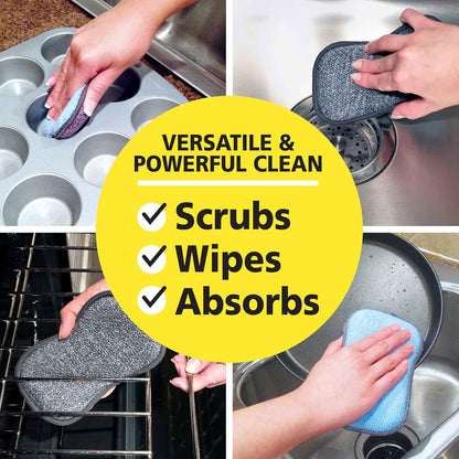 Original Scrub-N-Wipe Pad by Tuff-Scrub, 6-Pack, Microfiber, Multi-Surface, Non-Scratch, Dual-Sided, Scrubber for Dishes, Sinks, Non-Stick Cookware – Machine Washable, Durable Kitchen Sponge (Small)