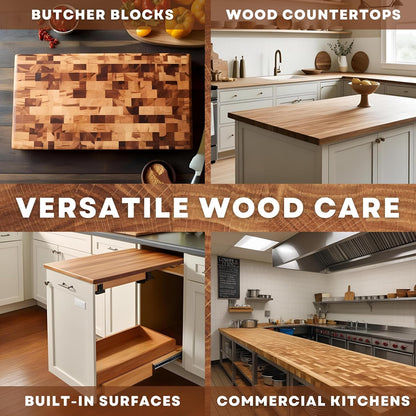 Rhino Wax Butcher Block Cleaning Kit - Includes Cutting Board Wood Spray Cleaner, Bench Scraper, Microfiber Cloth - for Butcher Block Countertops, Islands, Large Cutting-Boards - Natural - Food Safe