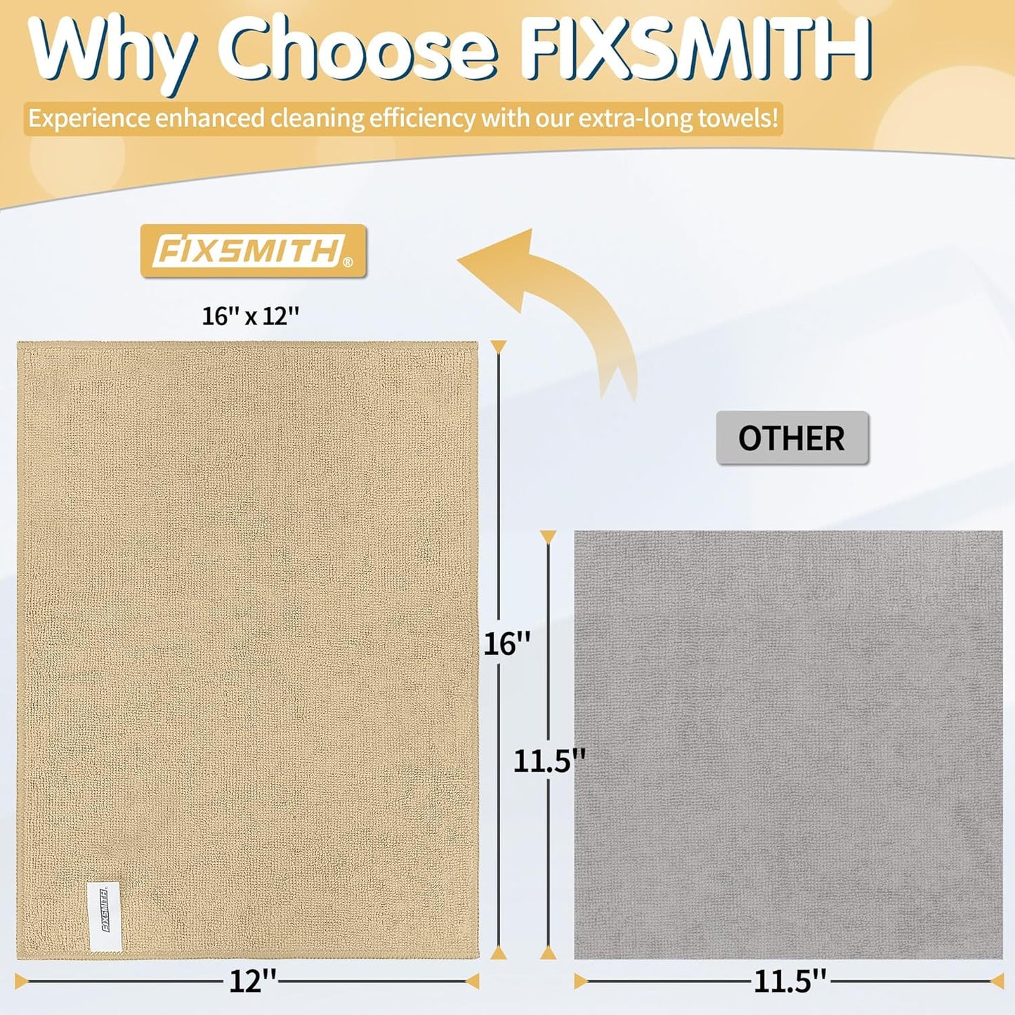 FIXSMITH Microfiber Cleaning Cloth - Pack of 8, Size: 12 x 16 in, Multi-Functional Cleaning Towels, Highly Absorbent Cleaning Rags, Lint-Free, Streak-Free Cleaning Cloths for Car Kitchen Home