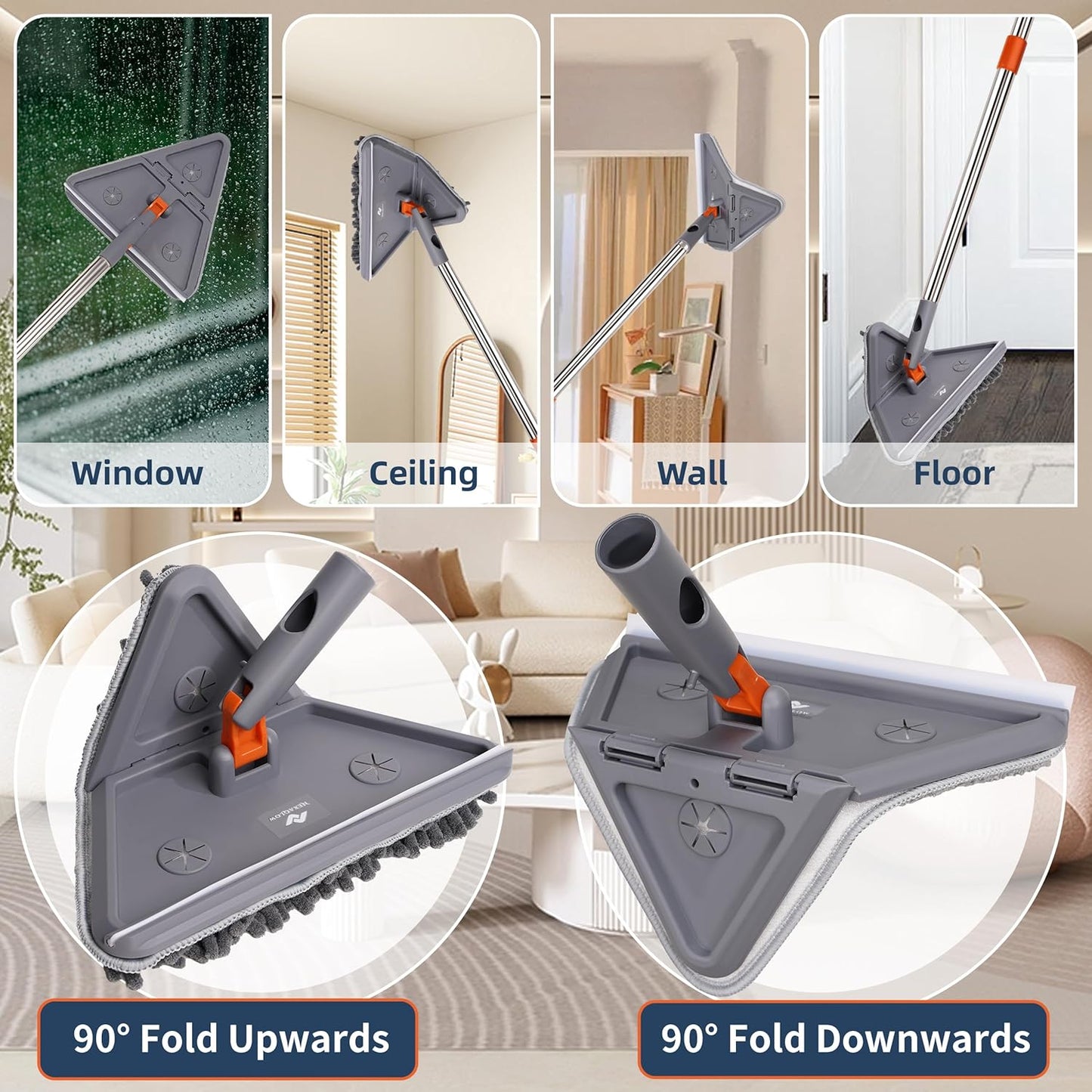 80" Extendable Wall Cleaner Mop with Rotating Head | 3-in-1 Adjustable Wall Mop with Microfiber Pads & Gloves | 360° Wall Cleaner with Long Handle for Windows, Floors & Baseboards
