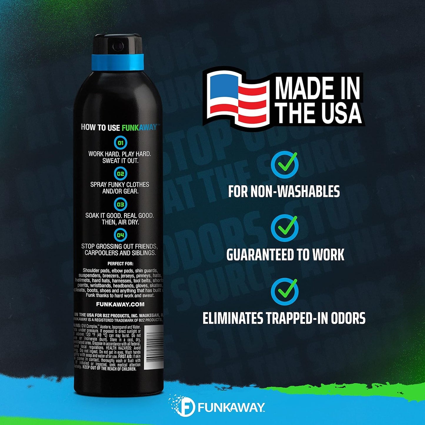 FunkAway Odor Eliminator Spray for Shoes, Clothes and Gear, 3.4 oz., Non-Aerosol; Mini Size for Travel, Ideal for Gym Bag, Purse, Locker or Suitcase