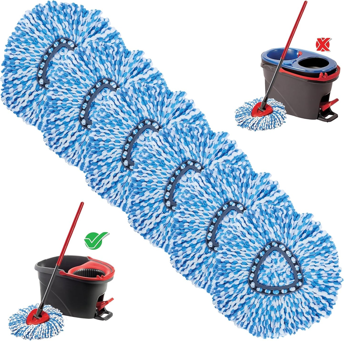 KLEEN HANDLER Microfiber Spin Mop Replacement Head Refills Compatible with O-Cedar EasyWring 1 Tank System, Blue, L (6-Pack)