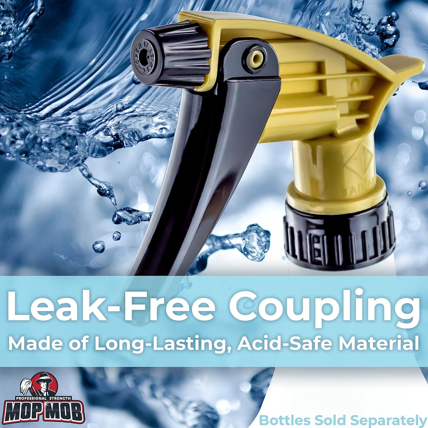 Leak-Free Acid Resistant Spray Head 4 Pack by Durable Industrial Sprayer for Acid-Based Wheel Cleaner Used in Auto/Car Detailing. Heavy Duty Low-Fatigue Trigger and Nozzle with 9 1/4 Dip Tube