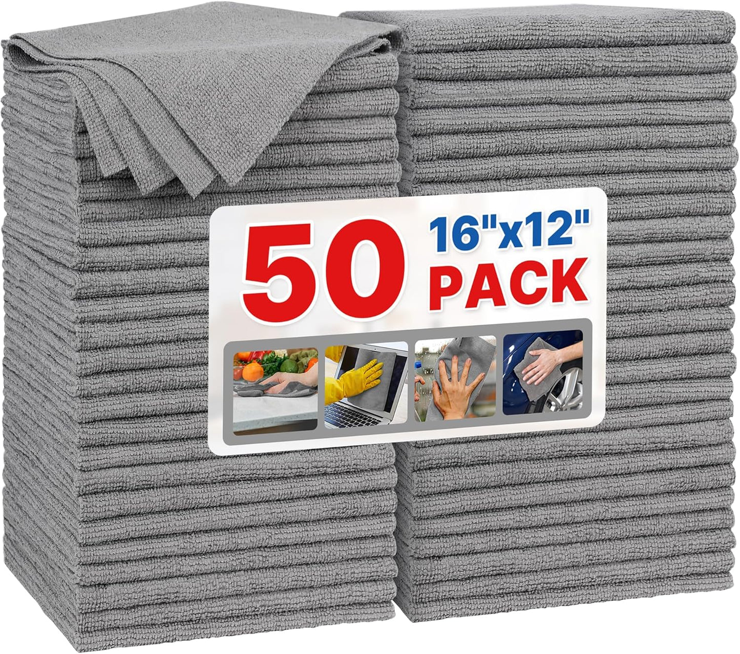 FIXSMITH Microfiber Cleaning Cloth - Pack of 8, Size: 12 x 16 in, Multi-Functional Cleaning Towels, Highly Absorbent Cleaning Rags, Lint-Free, Streak-Free Cleaning Cloths for Car Kitchen Home