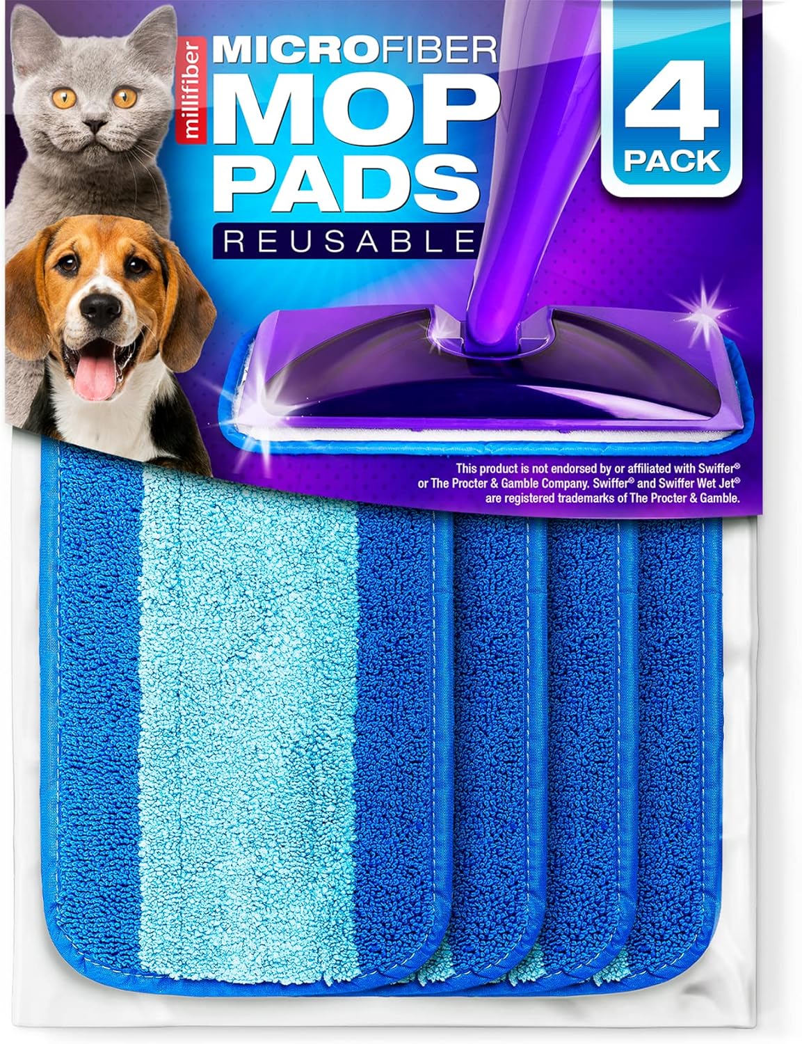 Millifiber Reusable Mop Pads Compatible with Swiffer WetJet (2 Pack) - Microfiber Mop Refill for Wet Mopping Cloths - Hardwood Floor Cleaning Spray Pads Reusable Replacements