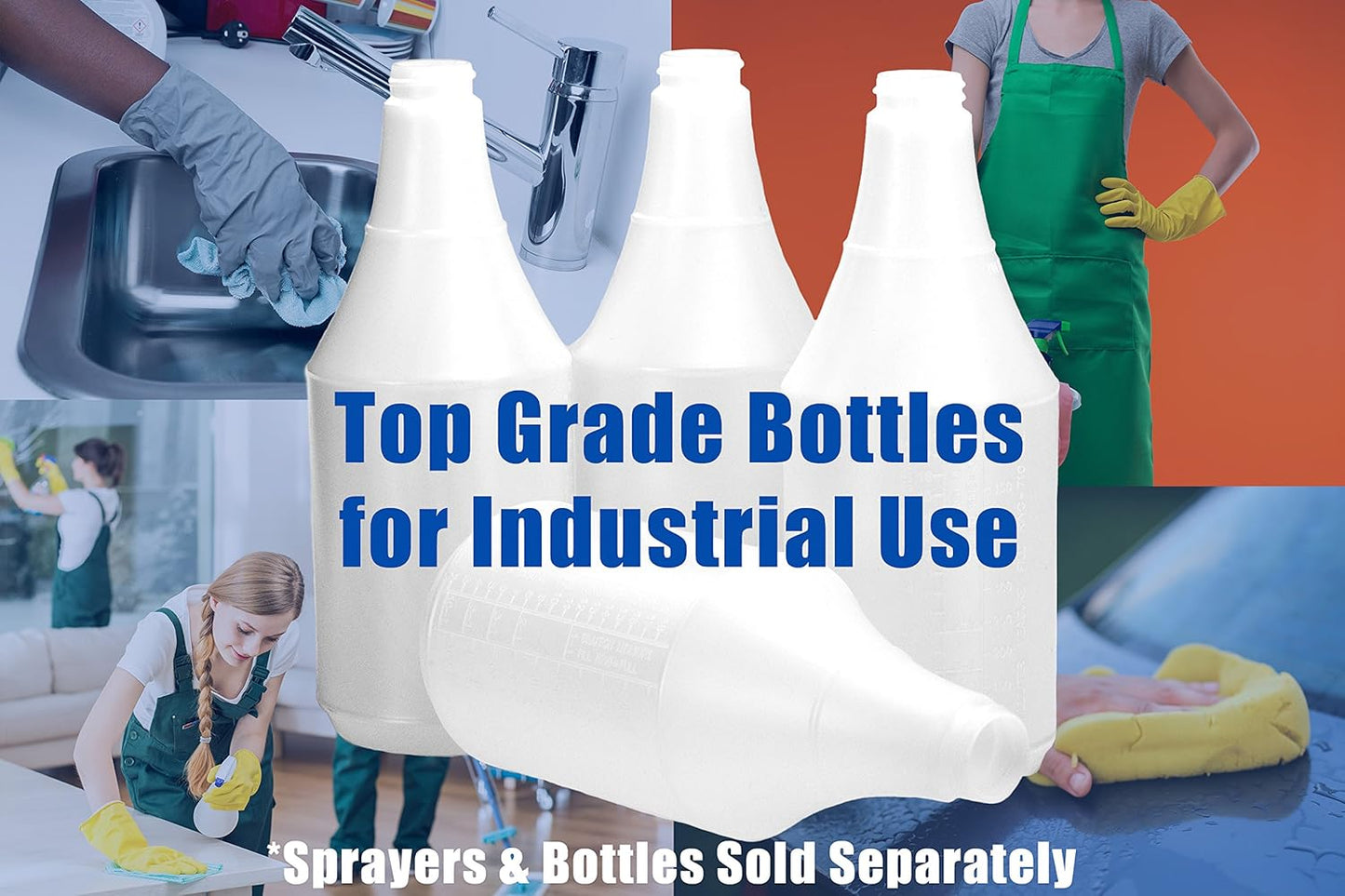Commercial-Grade Chemical Resistant 24 oz Bottles ONLY 4 Pk Embossed Scale For Measuring. Pair With Industrial Spray Heads For Auto/Car Detailing Janitorial Cleaning Supply or Lawn Care.