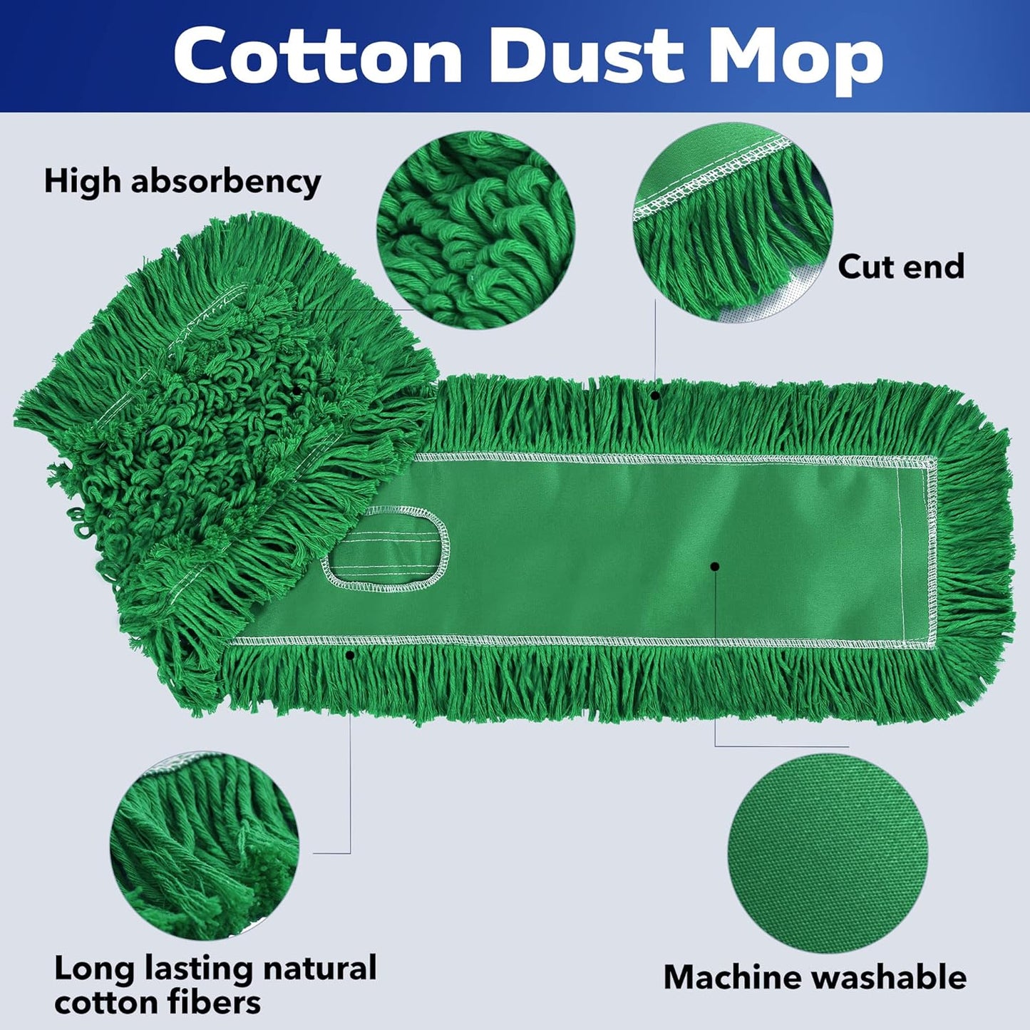 Matthew Cleaning 24'' Industrial Strength Cotton Dust Mop Refill Washable Replacement Heads for Residential & Commercial Use Fit Standard Dust Mop Frames, Hardwood, Laminate, Concrete Floors 3 Pack