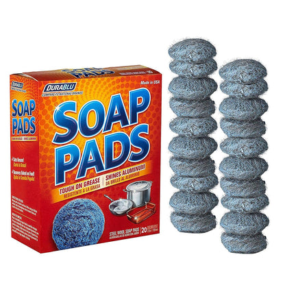 SCRUBIT 20 Pack Steel Wool Soap Pads - Metal Scouring Cleaning Pads for Dishes, Pots, Pans, and Ovens - Pre-Soaped for Easy Cleaning of Tough Kitchen Grease and Oil