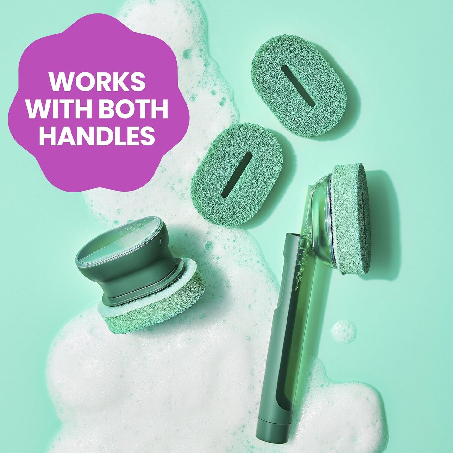 Brite by Scotch-Brite Palm Scrubber with Drain + Dry Stand, Household and Kitchen Sponge for Washing Dishes with Comfy Grip, 1 Scrub Sponge with Soap Dispenser
