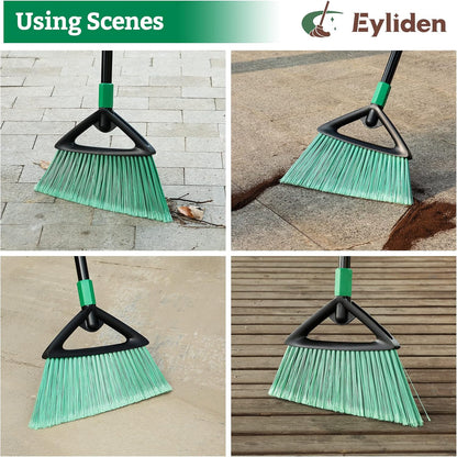 Eyliden Broom, Angle Broom with 57" Long Handle, PET Bristles - Fit Heavy-Duty Cleaning, Also Works Well Fine Dust - Commercial Outdoor Indoor Sweeper for Courtyard Sidewalk Deck Kitchen Lobby, Black
