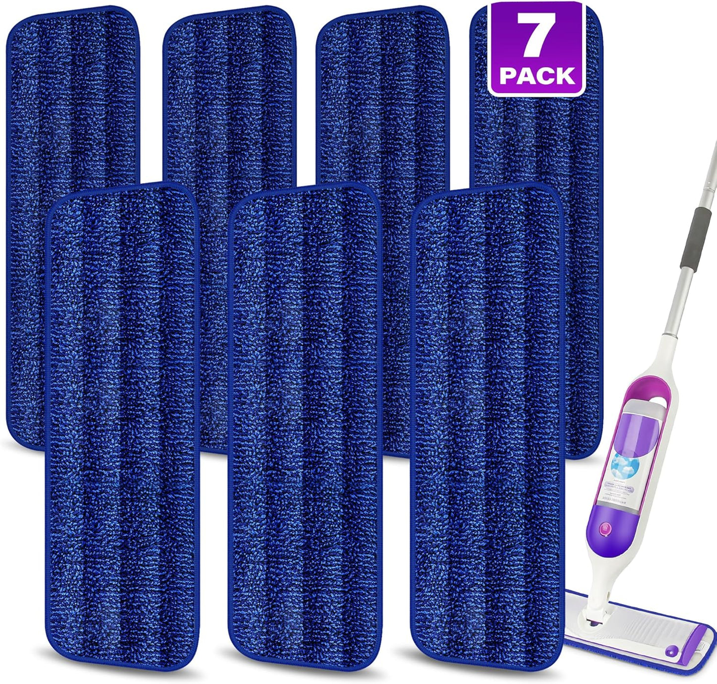 7 Count Reusable Microfiber Mop Pads for Swiffer PowerMop - MEXERRIS Microfiber Wet Pads Refills PowerMop Pads Machine Washable Hard Wood Floor Mop Pads Replacement for 13''-15'' Spray Wet Mops