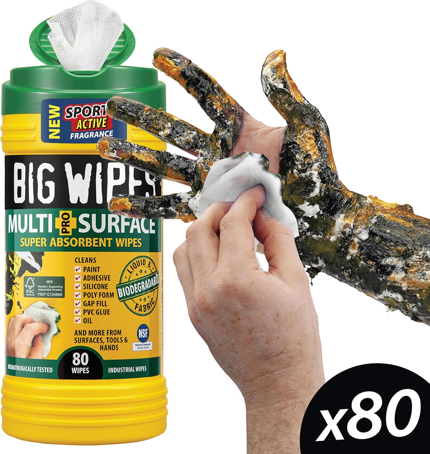 BIG WIPES Heavy Duty Industrial Hand Cleaning Wipes, Textured Scrubbing Degreaser Wipes for Mechanics and Tool Cleaner – 80 Count Canister (1 Pack)