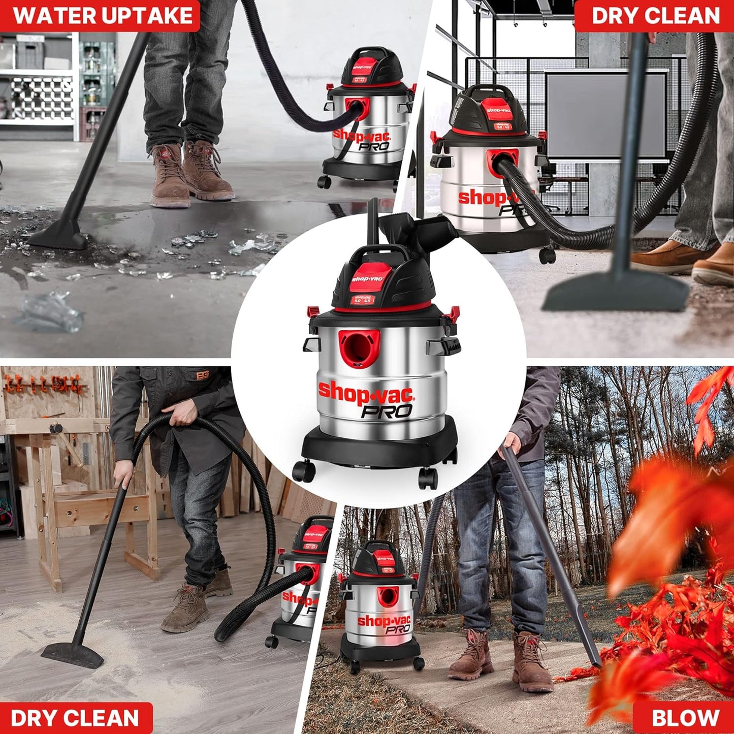 Shop-Vac 12 Gallon 6.0 Peak HP Wet/Dry Vacuum, Stainless Steel Tank, 3 in 1 Function Portable Shop Vacuum with Attachments, Drain Port, Ideal for Jobsite, Garage & Workshop. 5926211