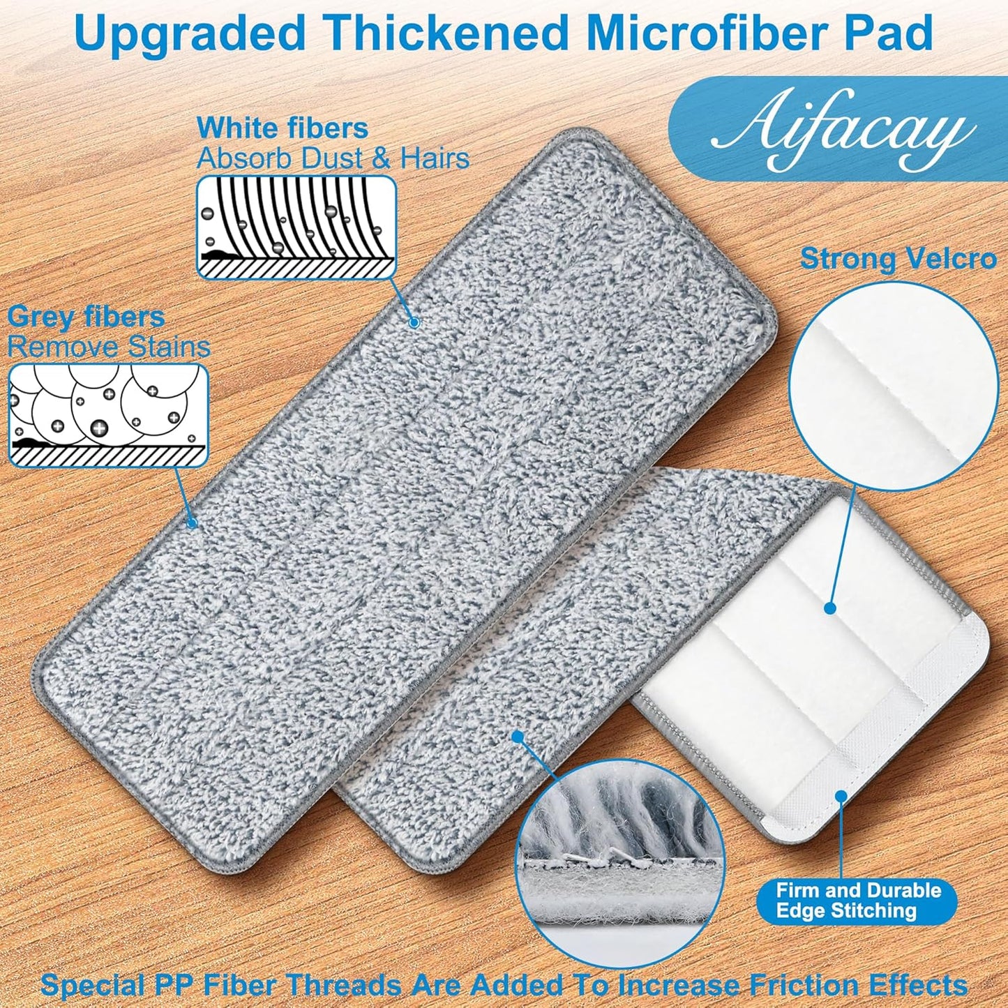 Aifacay Microfiber Mop Head Replacements Pads for Flat Floor Mop and Bucket Set, 13 Inch Reusable Microfiber Mop Pad Refills for Floor Cleaning Hard Wood Floor Microfiber Cleaning Pads - 6 Pack