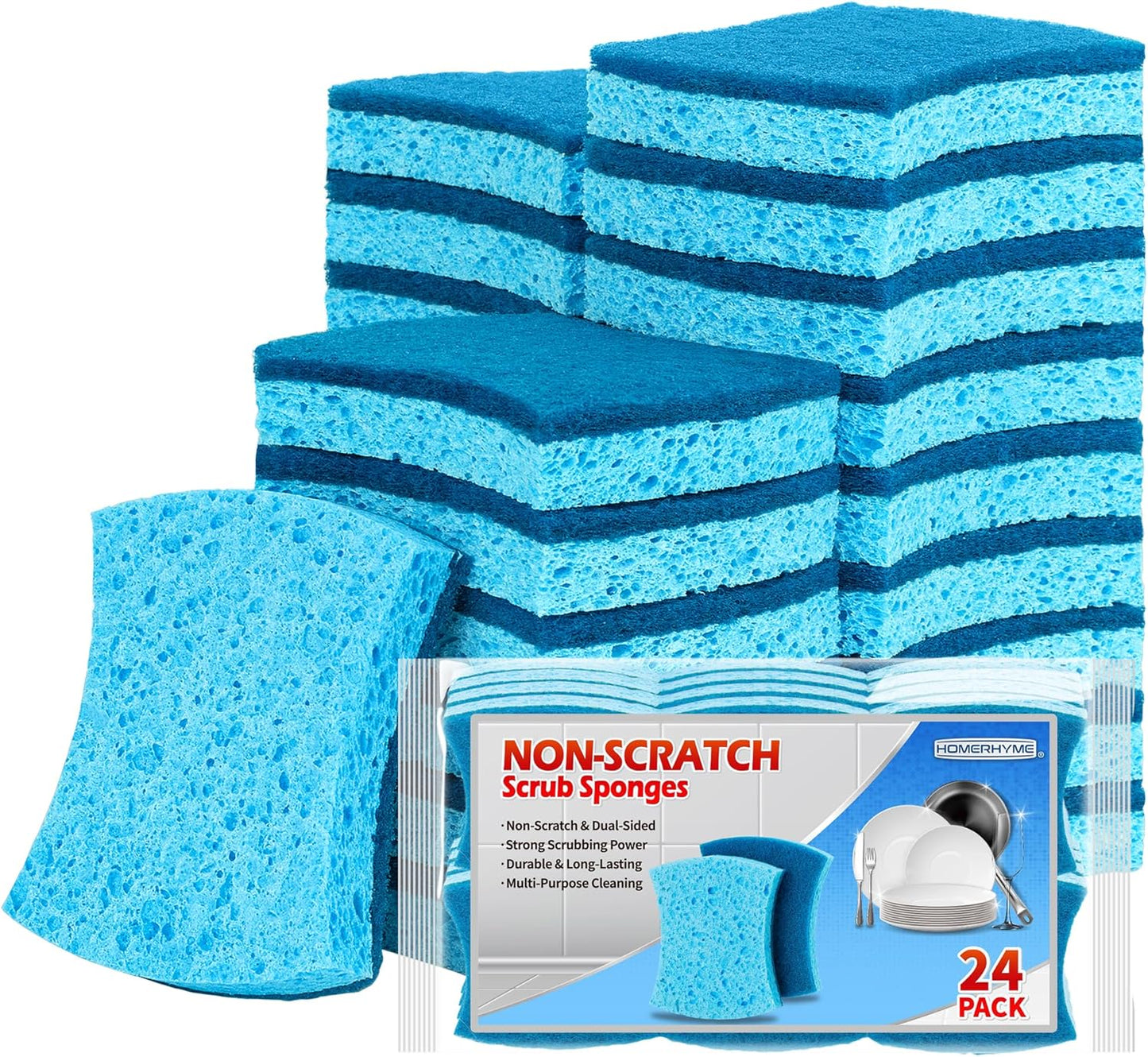 Non-Scratch Cellulose Scrub Sponges 12 Pack, Sponges Kitchen with Double-Side & Ergonomic Design for Dishes, Coated Cookware, Sink & Countertops.