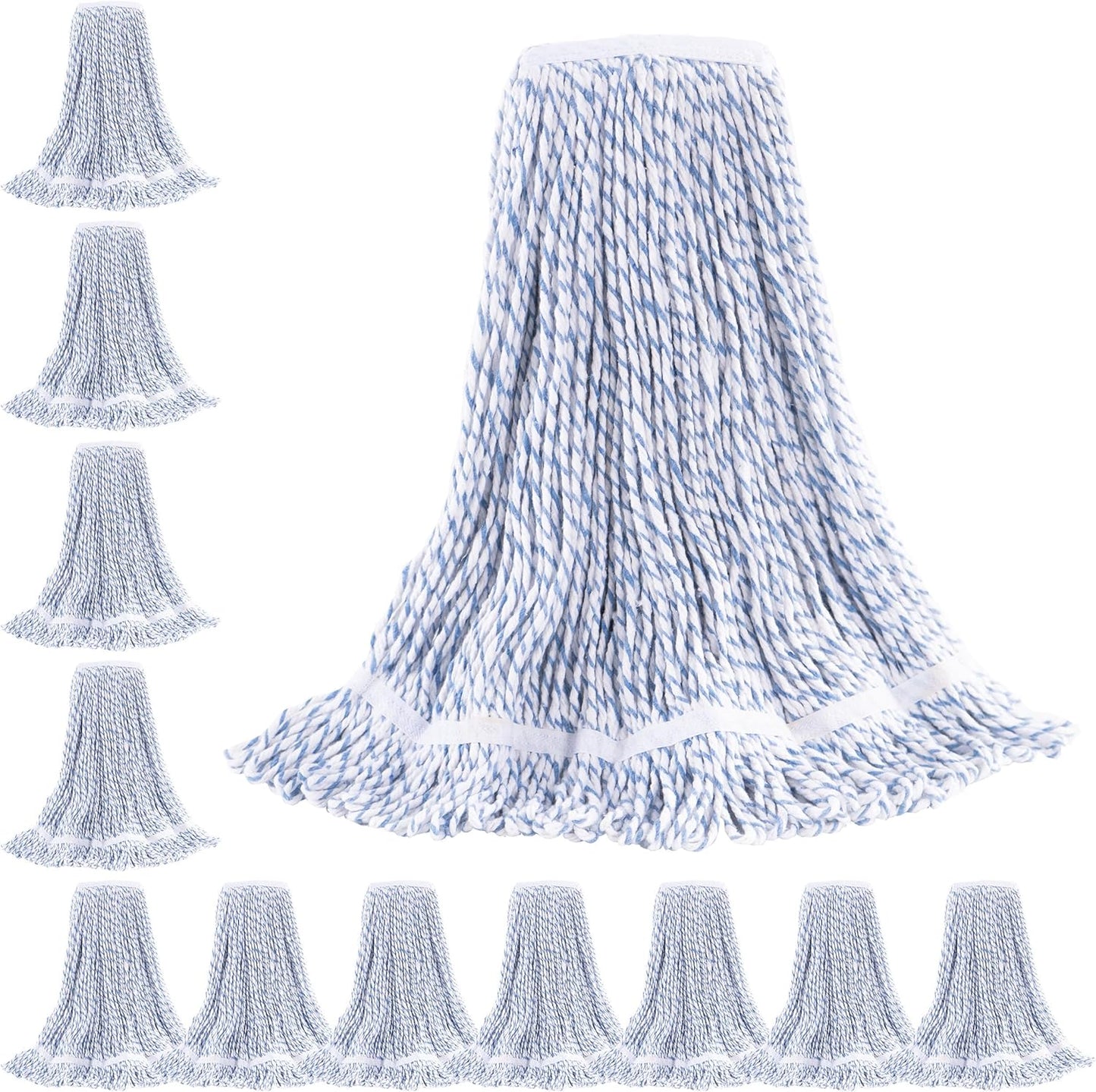 Matthew Cleaning Heavy Duty Mop Head Commercial Replacement for General and Floor Cleaning , Wet Industrial Blue Cotton Looped End String Head Refill (Pack of 6) Blue