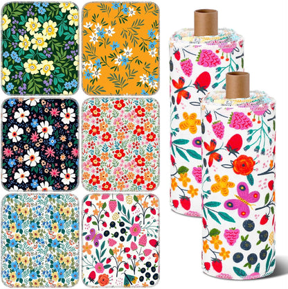 Redbaker 30 Pcs Reusable Paper Towels Rolls Kitchen Towels Bulk Washable Paperless Cloth Cotton Hand Napkins with Cardboard Reusable Napkins for Kitchen Bathroom(Floral,10 x 12 in)