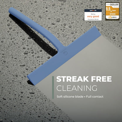 GÜTEWERK Silicone Shower Squeegee for Glass Doors & Mirrors with Stainless Steel Core, Streak-Free & No-Squeak Window Cleaning, 3-in-1 No-Drill Mount (Hook/Suction/Adhesive), Black, 9''
