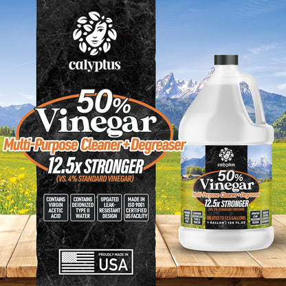 Calyptus 50% Pure Concentrated Vinegar | Maximum-Performance (12.5X) Power | Technical Grade | Dilutes Easily to 5% Acidity (1.5 Cups per Gallon) | Home and Outdoor Cleaning Concentrate | 2 Gallon
