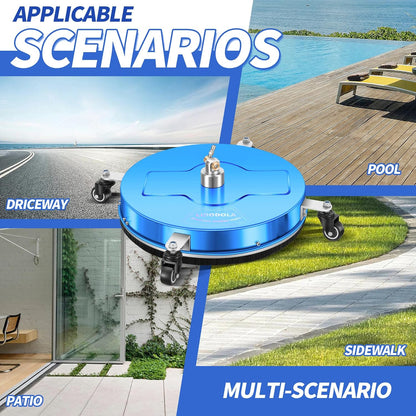 14" Pressure Washer Surface Cleaner with 4 Wheels - Stainless Steel Surface Cleaner for Pressure Washer Attachment for Concrete, Patio, Sidewalk, Deck and Driveways - PWS14