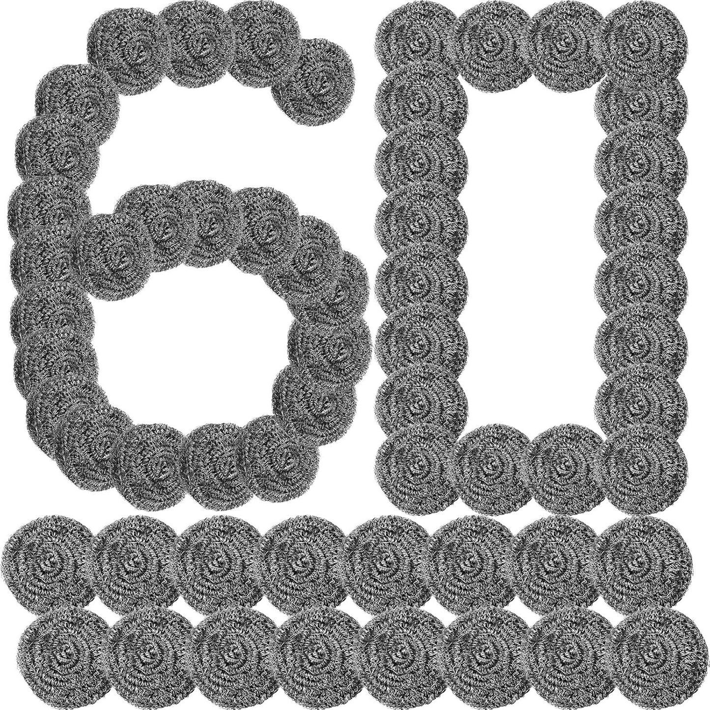 Roshtia 60 Pieces Stainless Steel Scouring Pad Bulk Metal Scrubber for Cleaning Dish 30 Gram Stainless Steel Sponge Round Metal Wool Scrubber for Cleaning Kitchen Bathroom Household