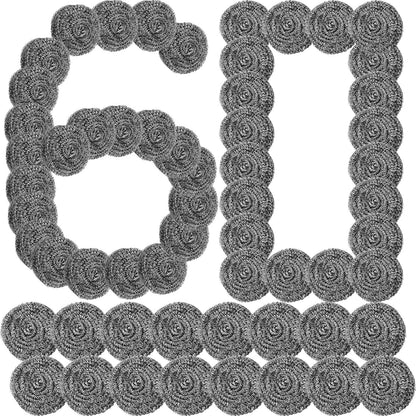 Roshtia 60 Pieces Stainless Steel Scouring Pad Bulk Metal Scrubber for Cleaning Dish 30 Gram Stainless Steel Sponge Round Metal Wool Scrubber for Cleaning Kitchen Bathroom Household