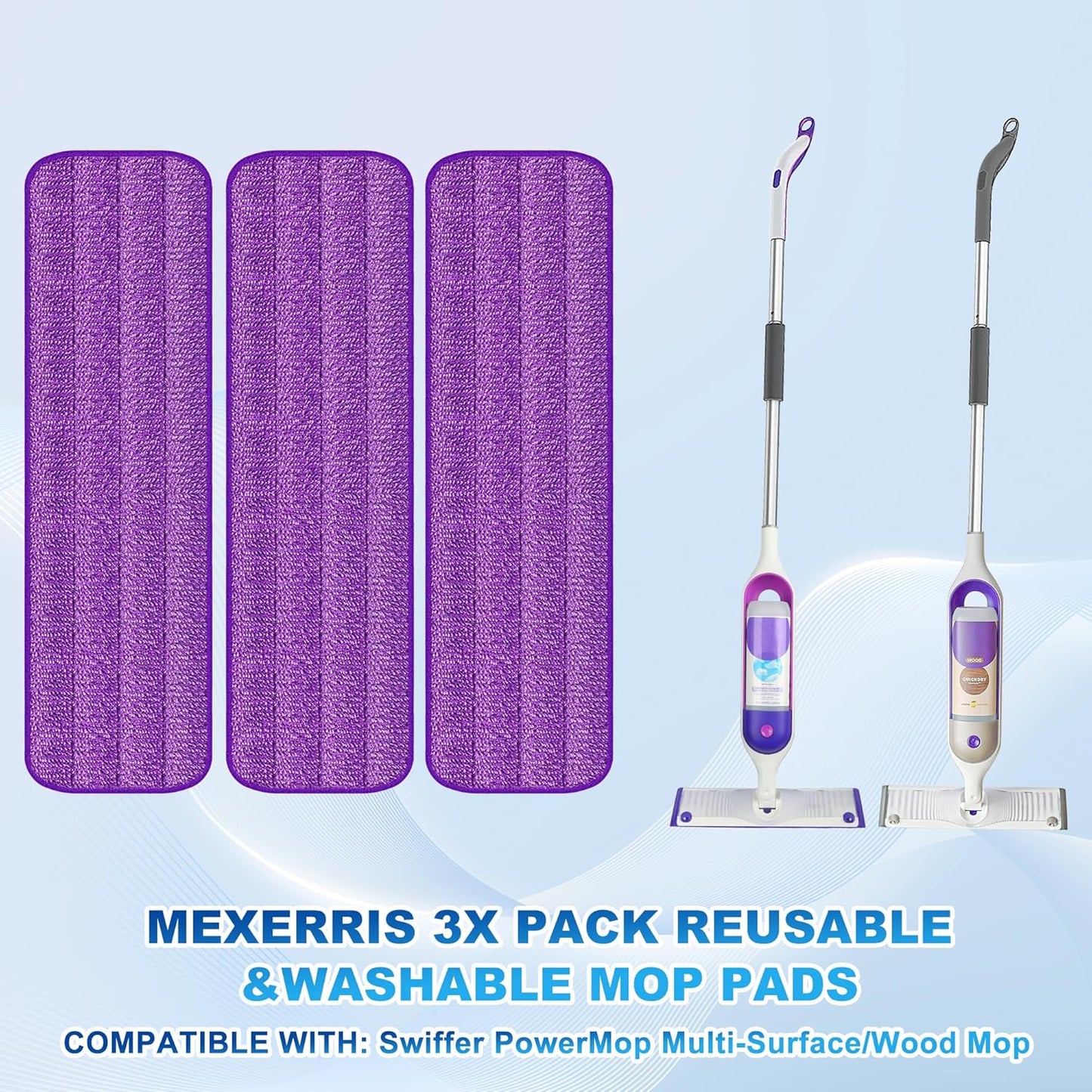 Spray Wet Mops for Hardwood Floor Cleaning: MEXERRIS Floor Mop with 5 Washable Pads for Swiffer Powermop & 2 Refillable Bottles - Home Commercial Dust Dry Mops for Wood Laminate Vinyl Tiles Ceramic