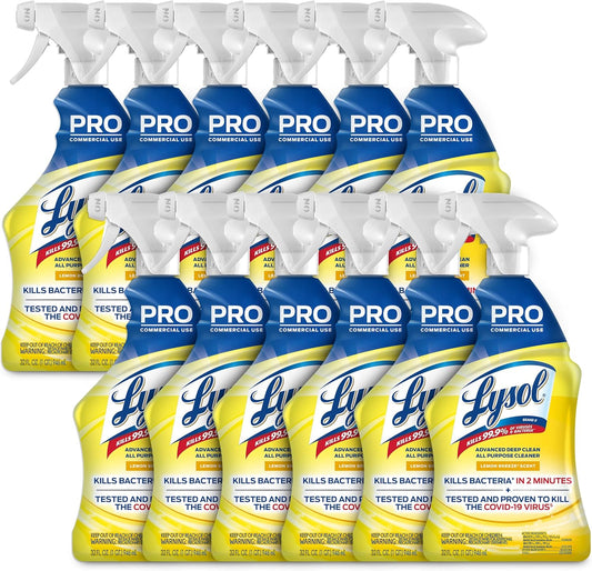 Lysol Pro All-Purpose Cleaner - Advanced Deep Cleaning Sanitizing and Disinfecting Spray - Lemon Breeze Scent - 32 oz Bottle (946 ml) - Pack of 12 - Commercial Use for Hotels, Facilities, Offices