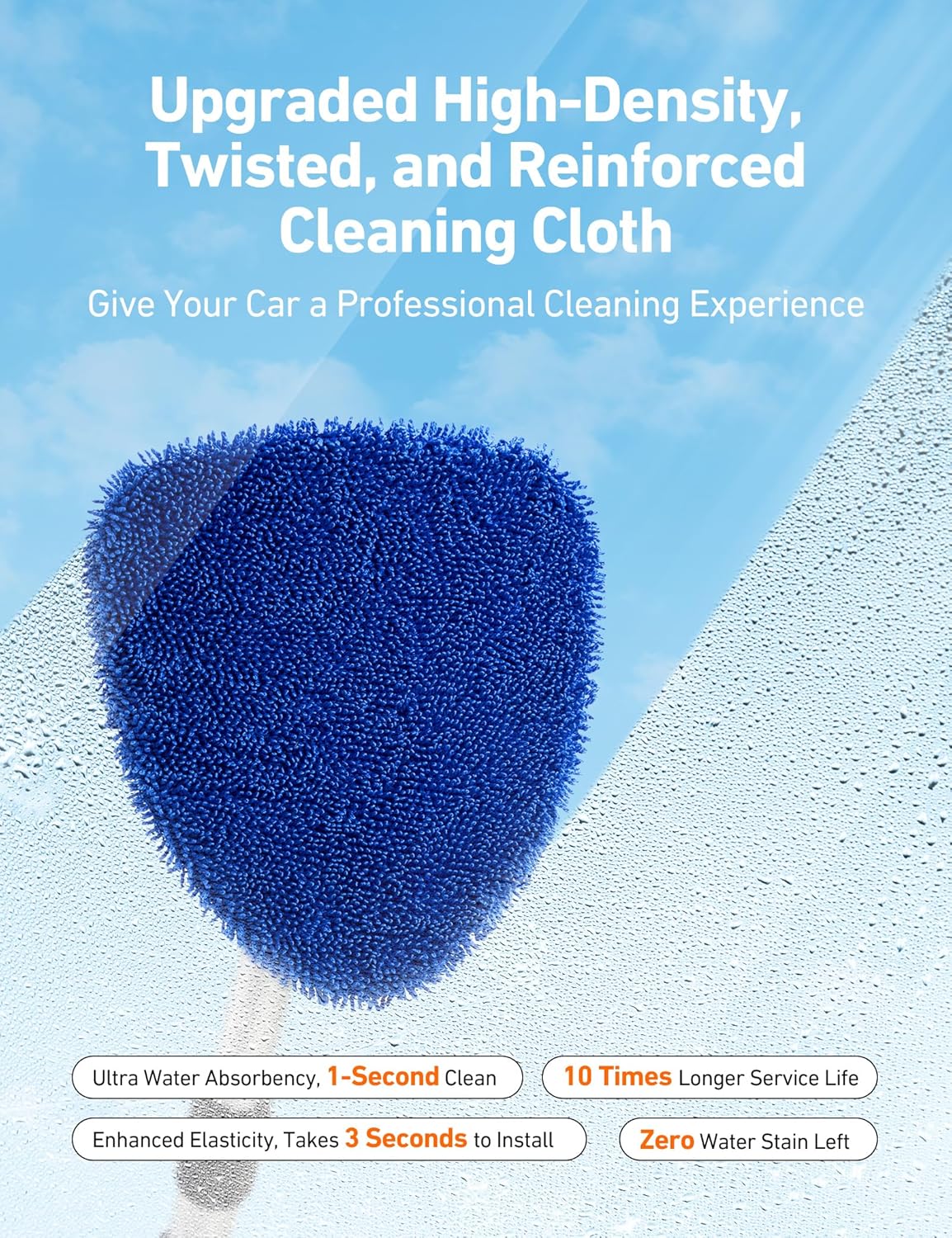 AstroAI Car Windshield Cleaner Tool, Window Cleaning Kit with 39in Car Mirror Squeegee, 4 Reusable Microfiber Pads and Extendable Handle, Blue