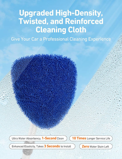 AstroAI Car Windshield Cleaner Tool, Window Cleaning Kit with 39in Car Mirror Squeegee, 4 Reusable Microfiber Pads and Extendable Handle, Blue