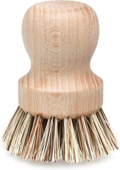 Redecker Pot Brush, Union Fibre, 2-Pack Heavy Duty Scrub Brushes for Pots, Cast Iron & Baked-On Residue, Beechwood, 2.6-Inch Round, Made in Germany