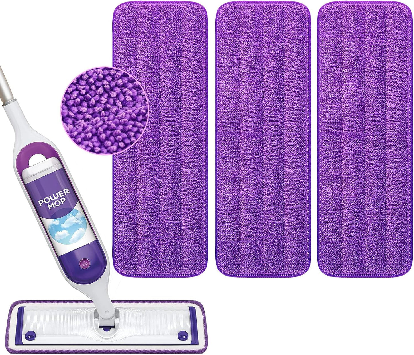 Reusable Power Mop Refills Pads Compatible with Swiffer PowerMop Mop - Microfiber Power Mop Pads Refill for 13 ''-15 '' Spray Mop- Washable Pads for Multi-Surface Floor Cleaning, 4 Pack