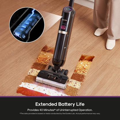 Eureka Cordless Wet Dry Cleaner, 170° Reclinable, Hot Air Drying Self Cleaning Vacuum and Mop Combo, Good for Hard Floors Pet Hair Sticky Messes, RapidWash 630, Purple