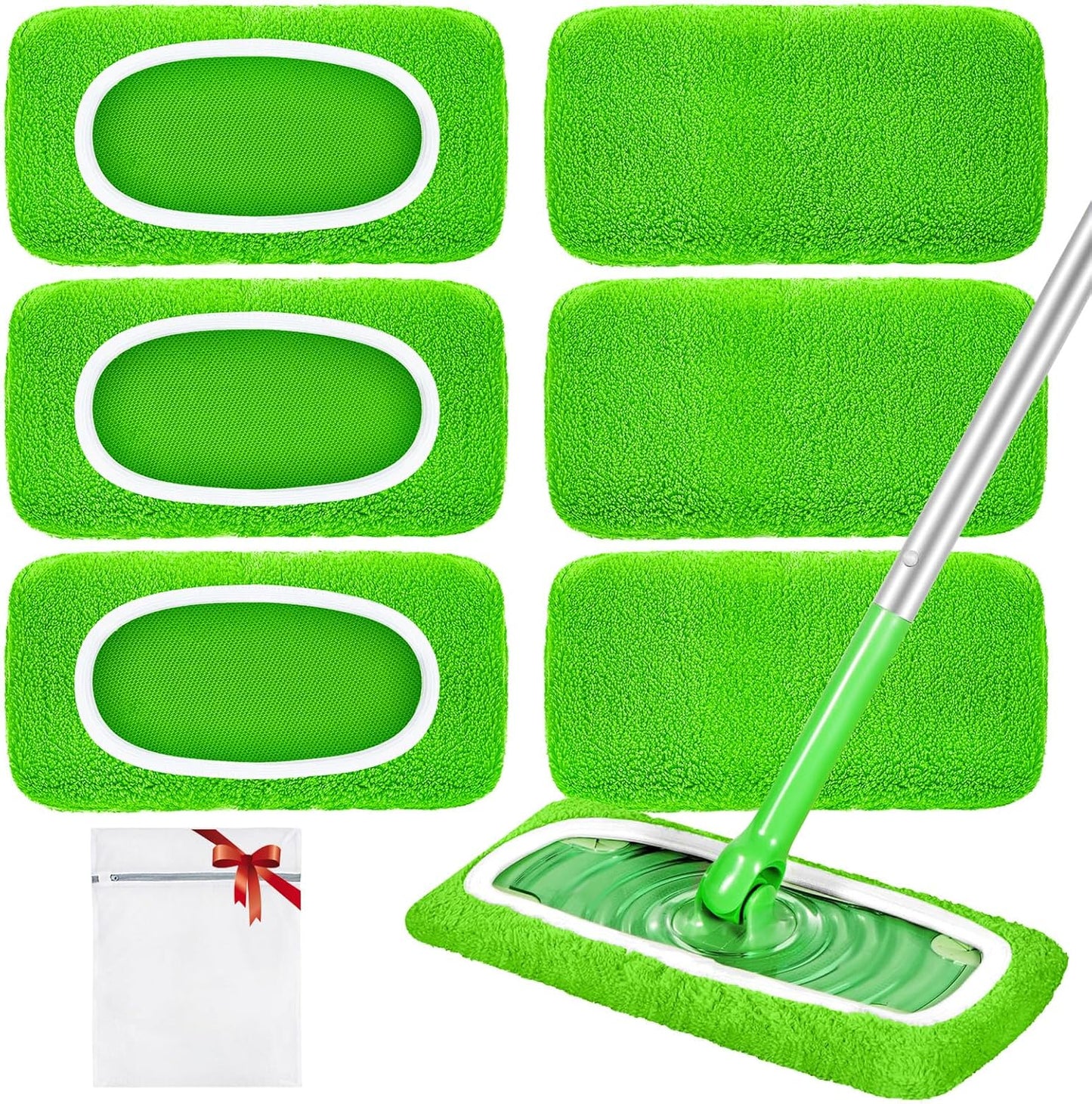 Reusable Mop Pads Compatible with Swiffer Sweeper Mop, Microfiber Dry Sweeping Cloths & Machine Washable Wet Pads Refill for Use on All Sealed Floors - Stone, Hardwood, Laminate & Tile (6 Blue)