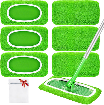 Reusable Mop Pads Compatible with Swiffer Sweeper Mop, Microfiber Dry Sweeping Cloths & Machine Washable Wet Pads Refill for Use on All Sealed Floors - Stone, Hardwood, Laminate & Tile (6 Blue)