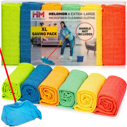HELOMOR 3 Extra Large Microfiber Cleaning Cloths, 30"x18" Floor Towels for Squeegee Mop, Reusable Multi-Purpose Cleaning Rags for House, Kitchen, Car & Windows, Highly Absorbent, Lint-Free