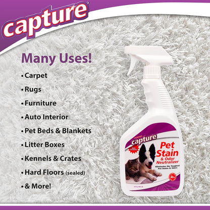 Capture Pet Stain & Odor Remover - Enzyme Pet Odor Eliminator for Home, Carpet Stain Remover for Cats & Dog Pee, Cat Urine Destroyer, Carpet Cleaner Spray - 1 Gallon