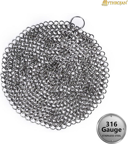 Chainmail Scrubber Cleaner 7.8" x 7.8" Premium 316L Stainless Steel Scrubber for Cast iron Pots,Pan, BBQ Grill, Wok and All Kitchenware Items - Stainless Steel